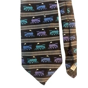 VICKY DAVIS New York "All Aboard" Train-Themed 100% Silk Vintage Neck‎ Tie